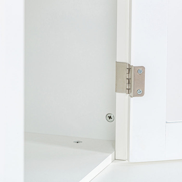 Retro Style Wall Suit With Glass Doors, 75.25" Tall Display Cabinets & Triangle Sided Bookshelves - White