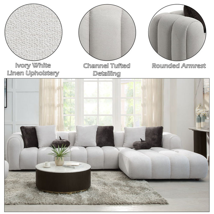 Manilla - Sectional Sofa With 8 Pillows - Ivory White Linen