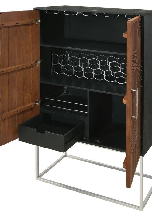 Borman - 2 Door Home Bar Cabinet Wine Storage - Walnut And Black