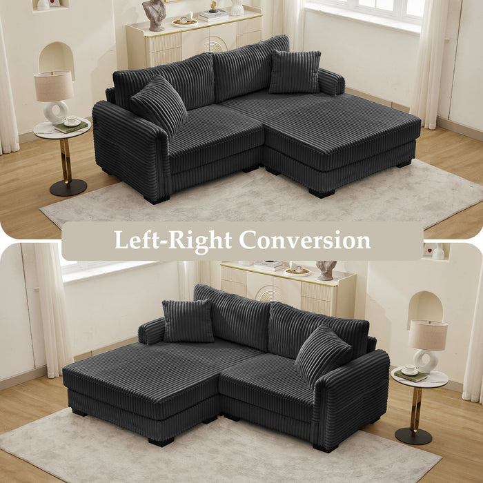 2 Seater L Shaped Chaise Sofa With Reversible Cushion, USB - C Charging Port, Storage Pocket, Convertible Left / Right Design