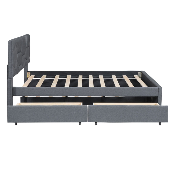 Upholstered Platform Bed With Brick Pattern Headboard And Twin Long Size Trundle