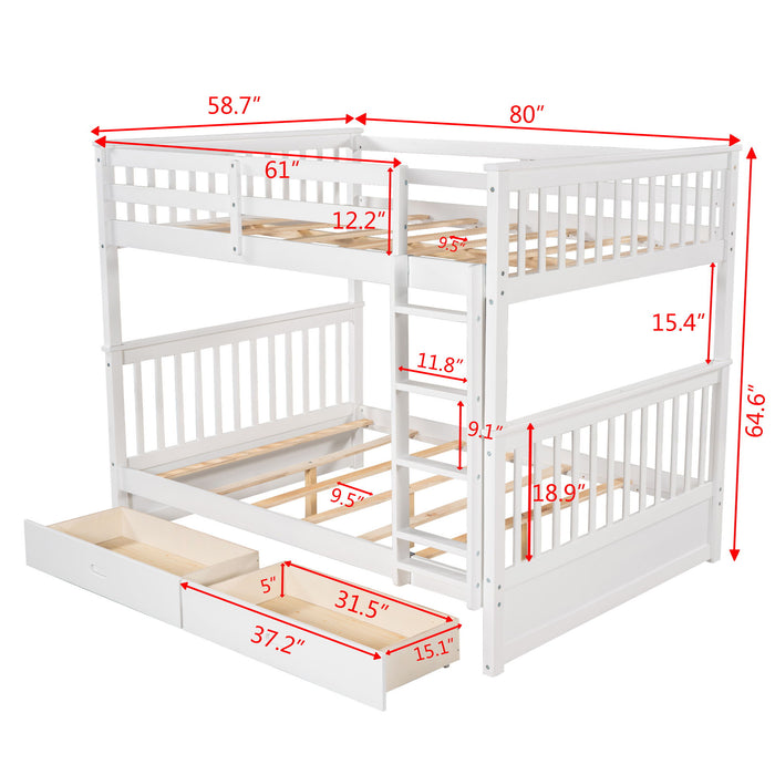 Bunk Bed With Ladders And 2 Storage Drawers