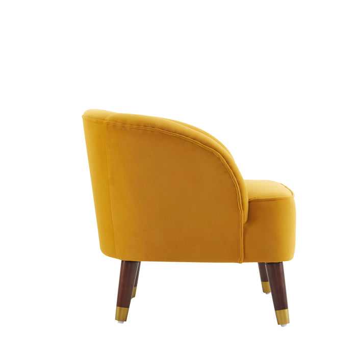 Elegant Upholstered Barrel Accent Chair With Wooden Legs
