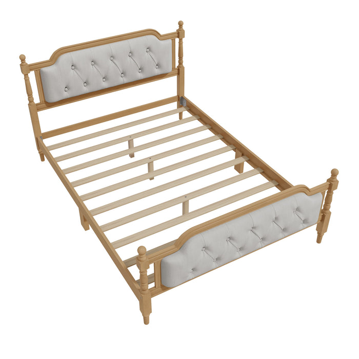 Traditional Style Solid Bed Frame With Upholstered Tufted Headboard, No Box Spring Needed