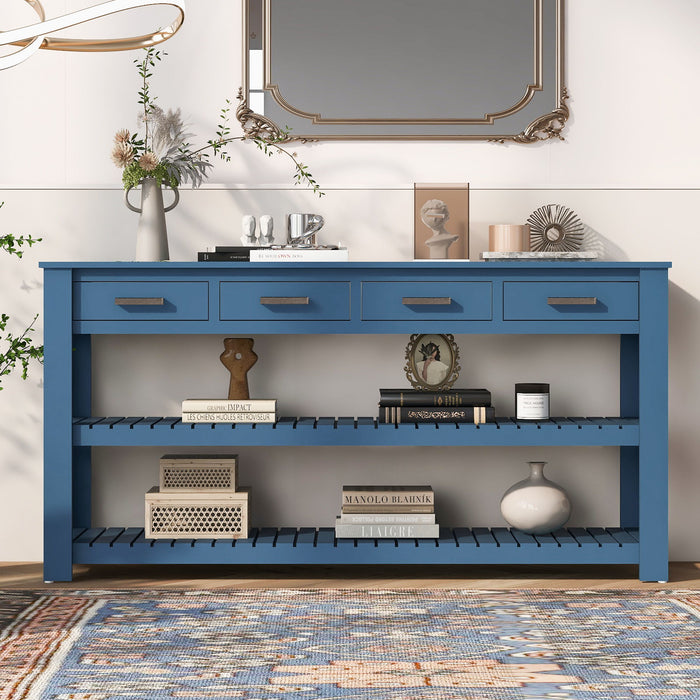 U_Style Stylish Entryway Console Table With 4 Drawers And 2 Shelves, Suitable For Entryways - Navy Blue