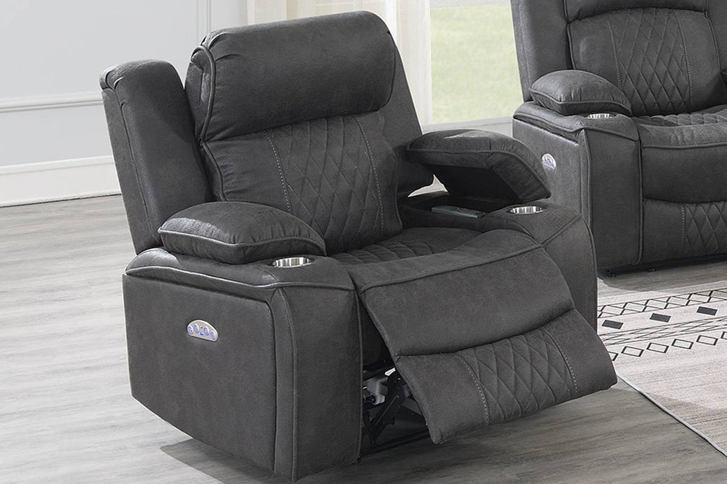 Power Motion Recliner Chair Chair Contemporary Charcoal Color Gel Leatherette Storage Arms Width Cup Holder Living Room Furniture
