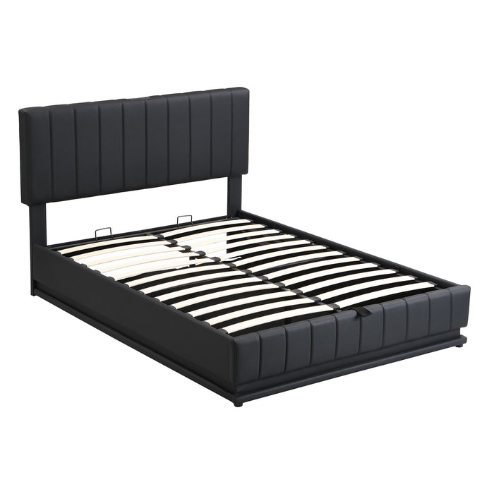 Upholstered Bed With Hydraulic Storage System And LED Light, With Sockets And USB Ports