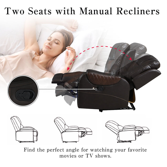 Manual Reclining Sectional Sofa Set, L Shaped Symmetrical Motion Sofa Corner Couch Sets With Storage Boxes, 4 Cup Holders And LED Light Strip For Living Room