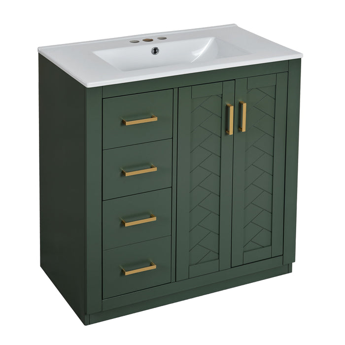 Ceramic Sink Combo, Freestanding Vanity Set With 3 Drawers & Soft Closing Doors