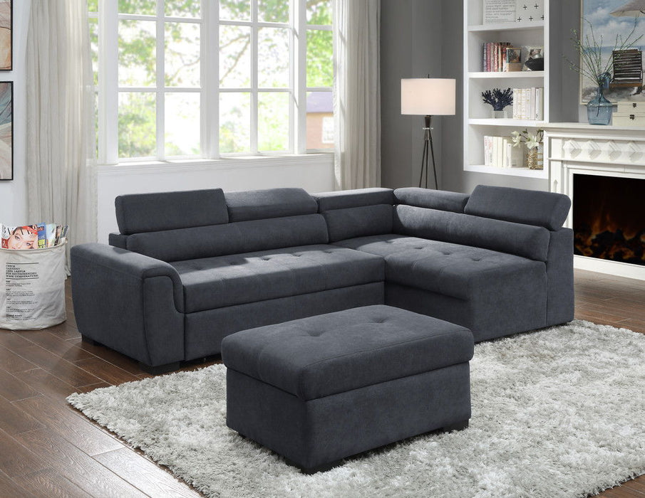 Haris - Sleeper Sofa Sectional With Adjustable Headrest And Storage Ottoman - Dark Gray