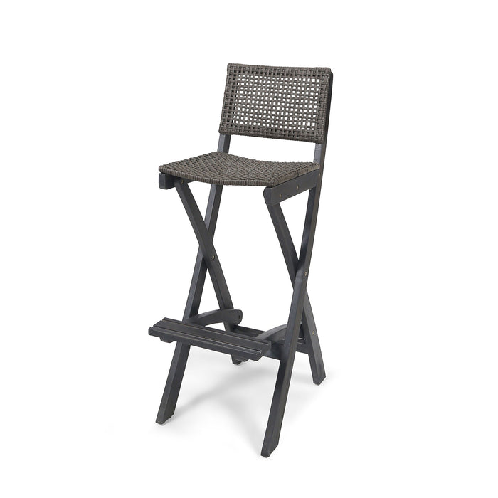Outdoor Folding Acacia Wood Barstools With Rattan Backrest And Seat