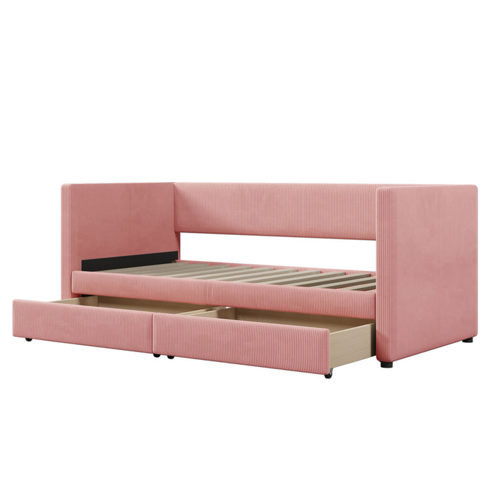 Corduroy Daybed With Two Drawers And Wood Slat