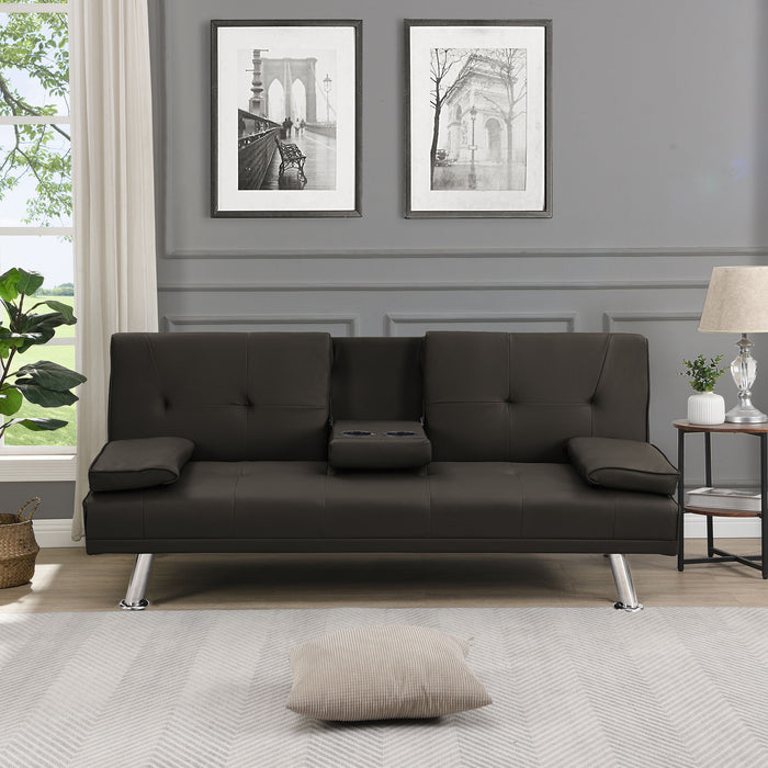 Modern Sofa Bed With Armrest 2 Holders, Wood Frame & Stainless Leg