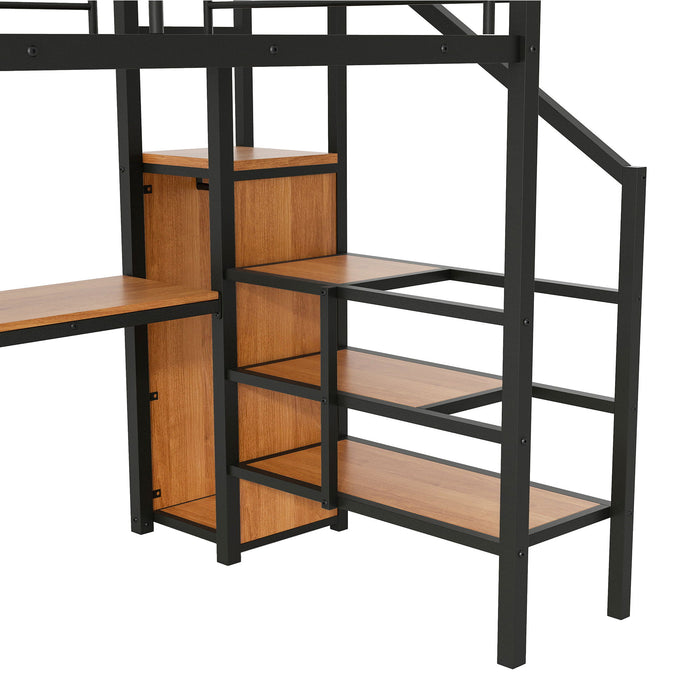 Loft Bed With Desk, Storage Staircase, Small Wardrobe And LED Light