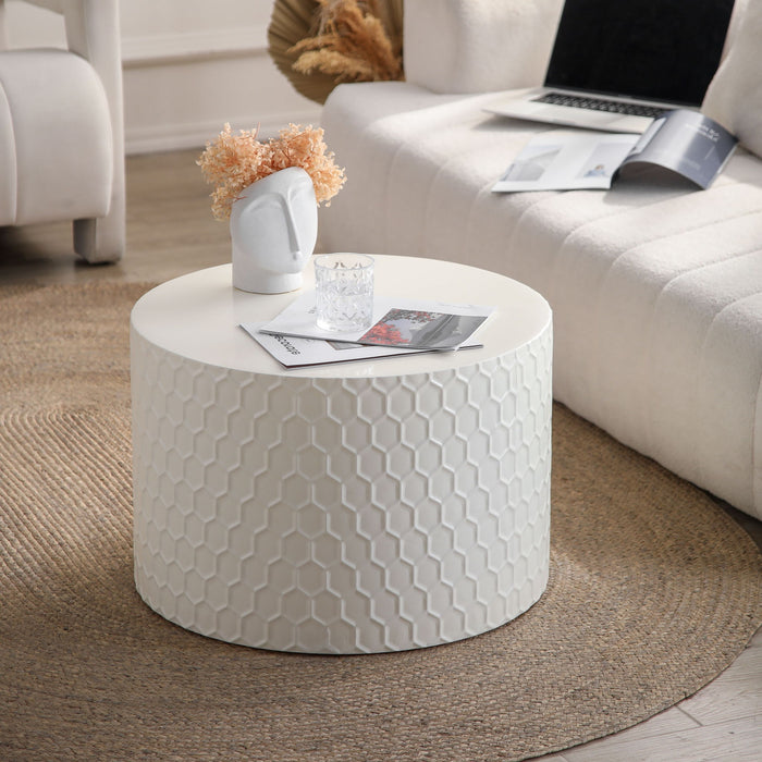 Minimalist Honeycomb Nesting Coffee Table Set, Round Drum Circle Table (Set of 2) - Beige