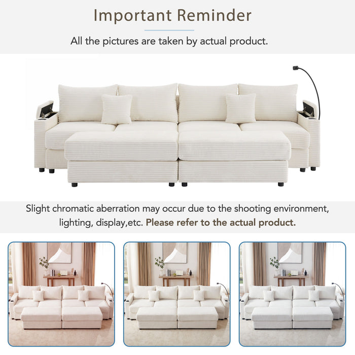 Modern Style Loveseat Sofa Sectional Sofa Couch With Storage Space, A Movable Ottoman, Two USB Ports, Two Cup Holders, A Phone Holder For Living Room