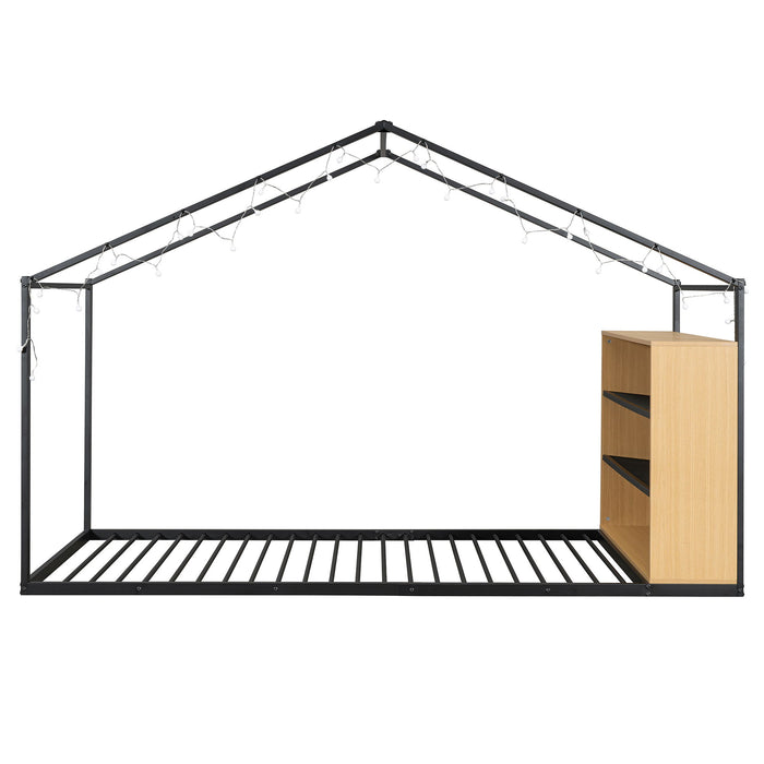 Bed House Frame With Shelves And Lights