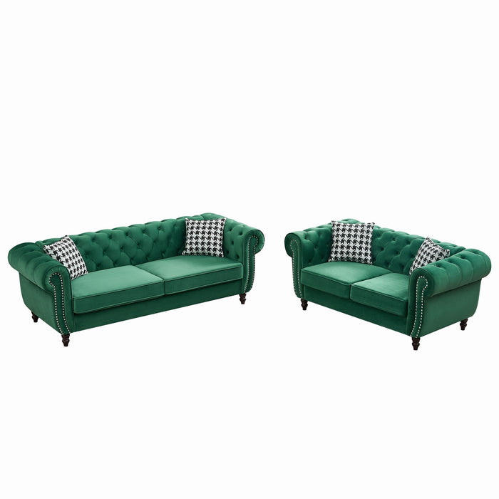 Chesterfield Set With Roll Armrest & Nailhead