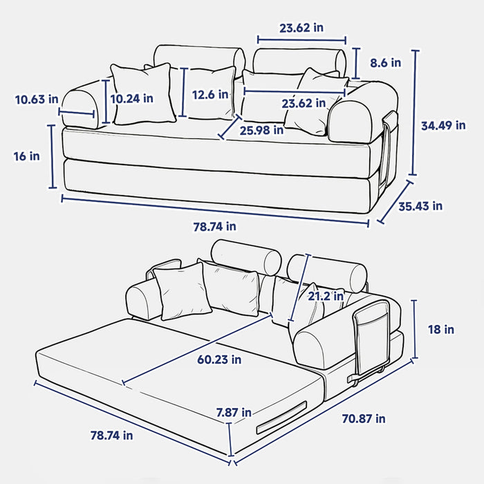Convertible Sleeper Sofa Bed With High Density Compressed Sponge For Living Room - Red Striped