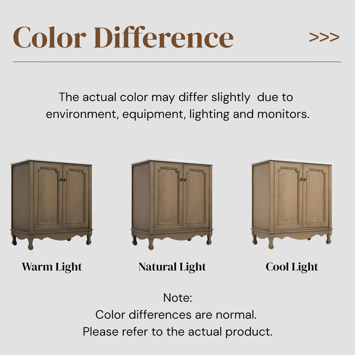 Vintage Bathroom Vanity With Ceramic Sink, Adjustable Shelves