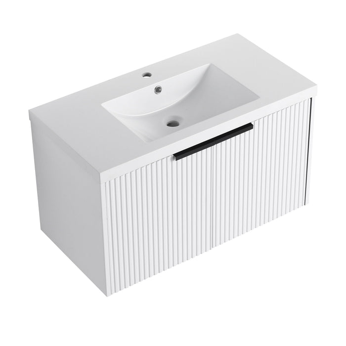 Contemporary Wall Mounted Bathroom Vanity With Resin Double Sink