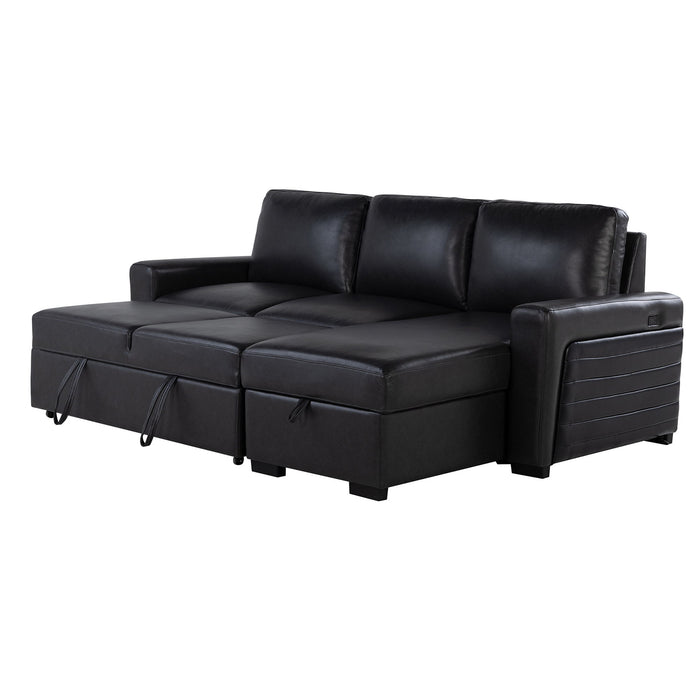 Montero - Sofa With Pull Out Bed, Drop Down Table, USB And Cup Holders, Storage Chaise - Charcoal Black