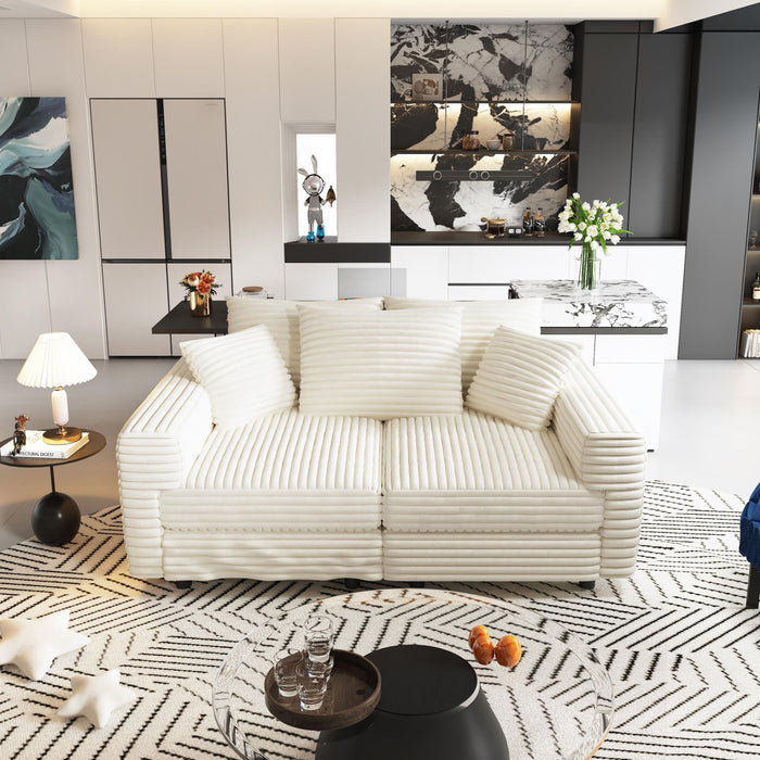 Plush Corduroy 4 Seat Sofa, Modern Comfy Upholstered Sofa Cloud Couch, Deep Seat Couches With Soft Pillows
