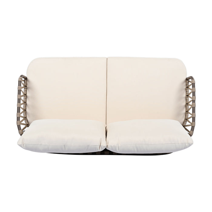 4 Piece Outdoor Patio Furniture Set, Metal Chairs With Woven Rope U Shaped Backrest