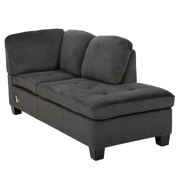 Modern L Shaped Fabric Sectional Sofa With Tufted Detail - Charcoal