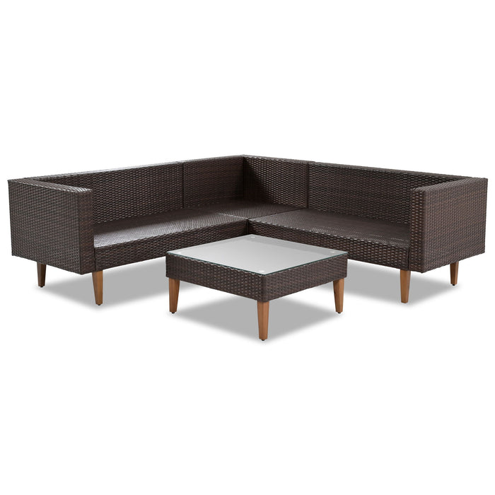 4 Pieces Outdoor Wicker L-Shape Sofa Set