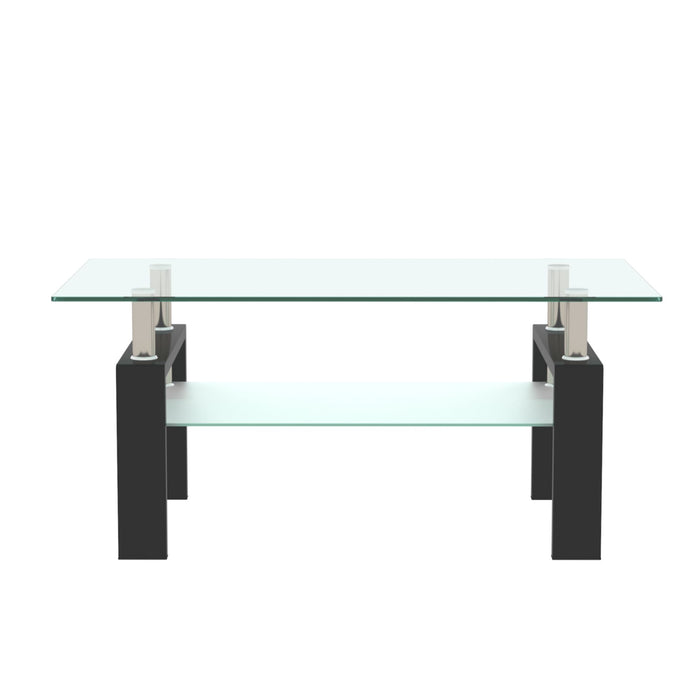 Modern Rectangular Coffee Table With Tempered Glass Top