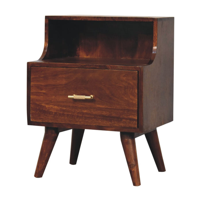 T Bar Raised Back Bedside Table - Chestnut