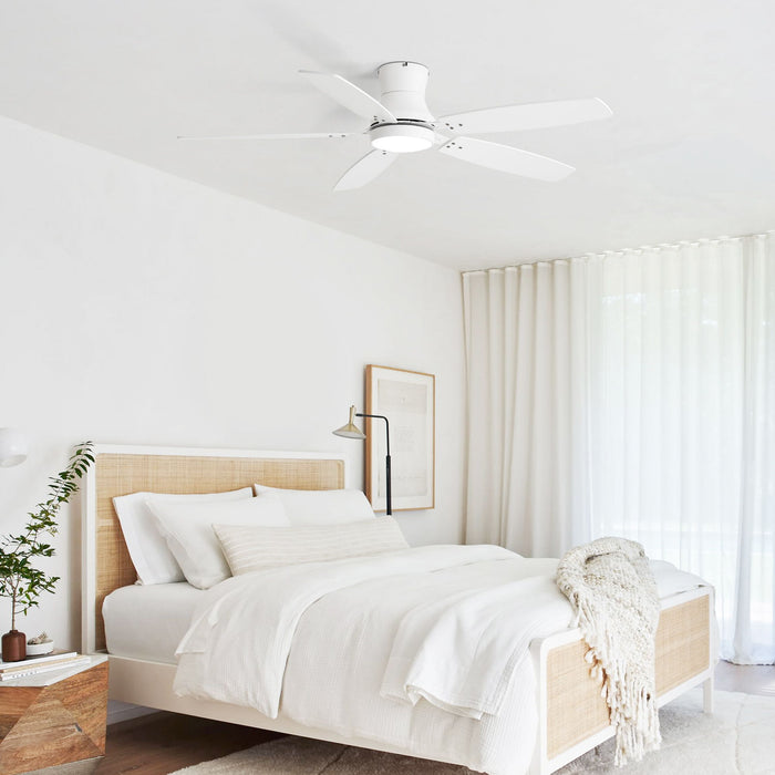 52" Flush Mount Ceiling Fan With Light, DC Motor, Remote Control, Dual Color