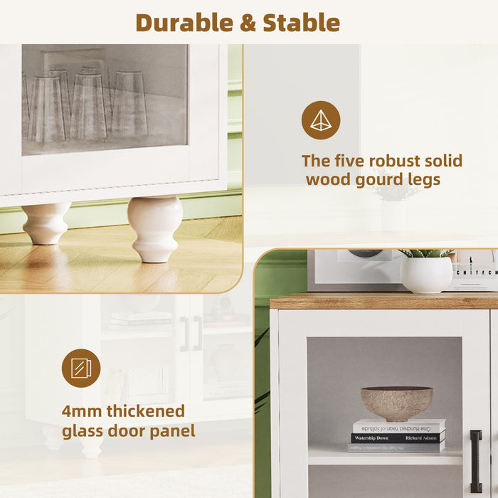 Farmhouse TV Stand With Solid Wood Gourd Shaped Legs For TVs Up To 70"