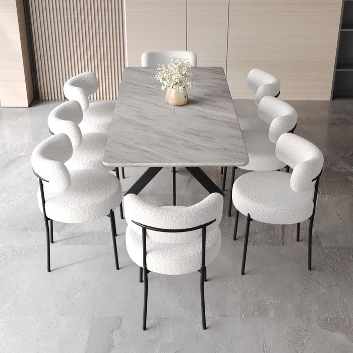 Extendable Dining Table Set With Curved Backrest Upholstered Chairs