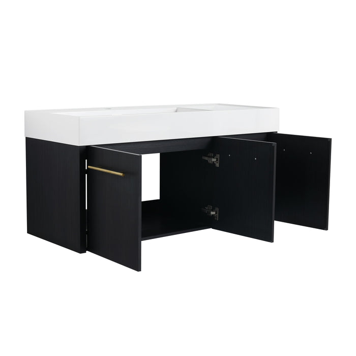 Contemporary 48" Wall Mounted Bathroom Vanity With Resin Sink And Soft Closing Doors And Line - Black Chestnut