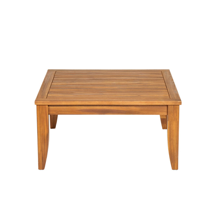 6 Piece Patio Sofa Set, Acacia Wood Outdoor Modular Sectional Garden Furniture Set L Shaped Conversation Set, Convertible Daybed With Tea Table, Ottoman, 5 Cushions And Pillows - Teak / Beige