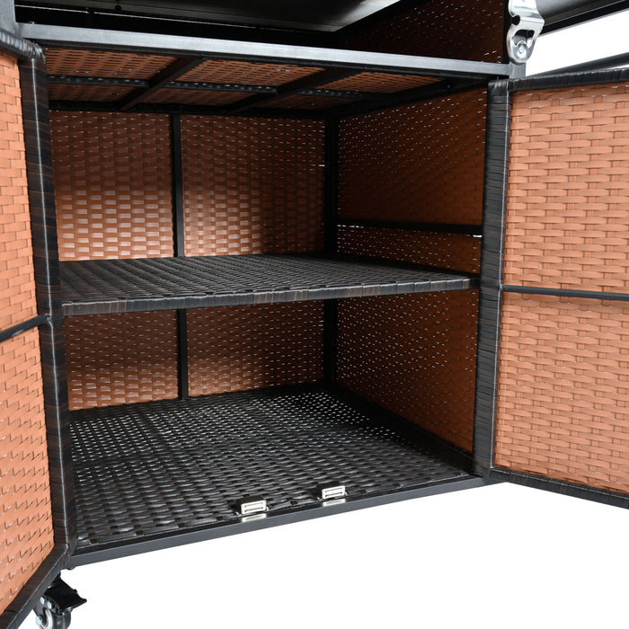 Outdoor Kitchen Island With Storage, Cooking Station, Grill Cart, Foldable Tabletop, And Bottle Opener - Dark Brown