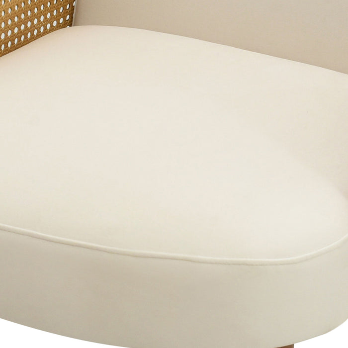 Accent Chair With Rattan Armrests And Wooden Legs Velvet For Living Room