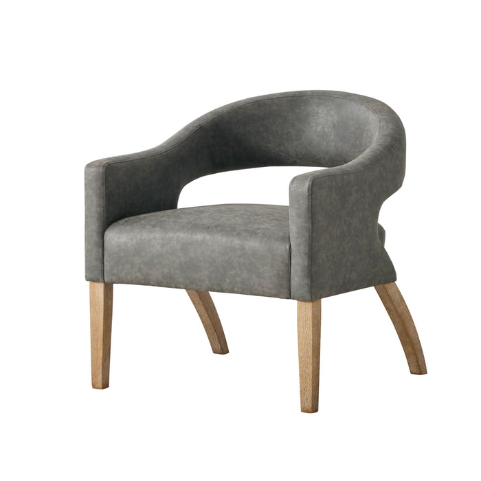Upholstered Open Back Armchair With Weathered Rubberwood Legs