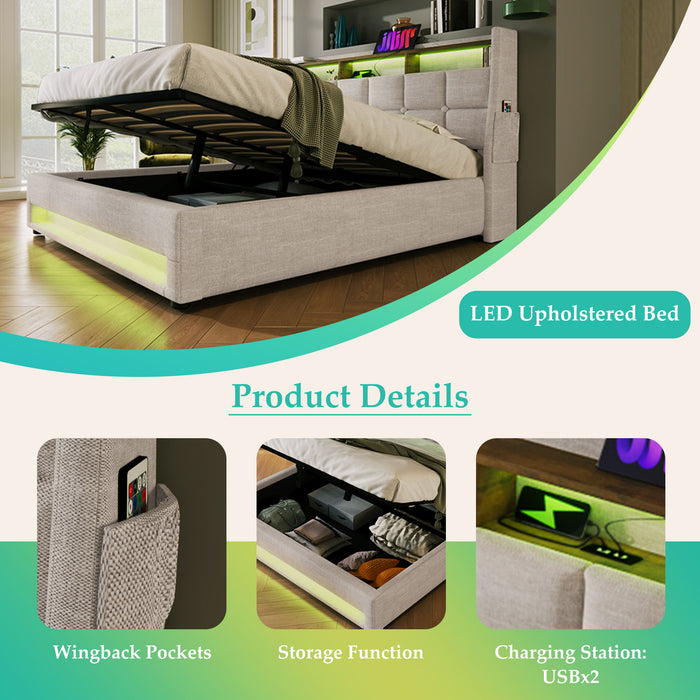 Upholstered Platform Bed With A Hydraulic Storage System, LED And USB Charging (Without Mattress)