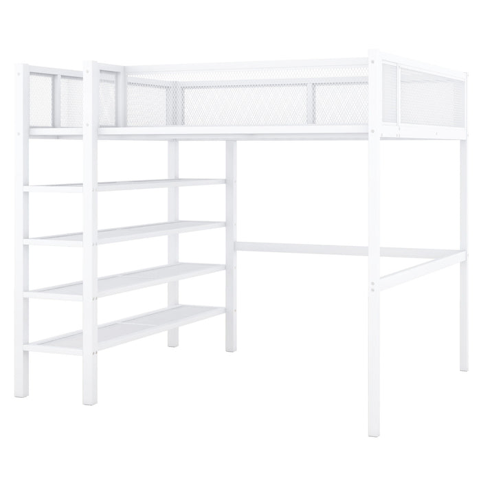 Loft Bed With 4 Tier Shelves And Storage