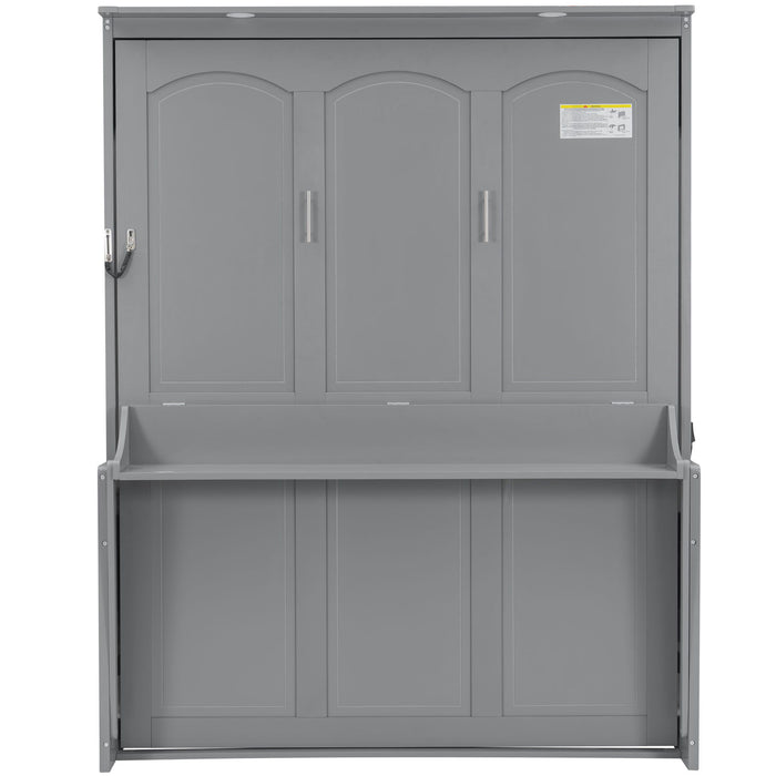 Murphy Bed With Desk, LED Lights & USB Charging Station