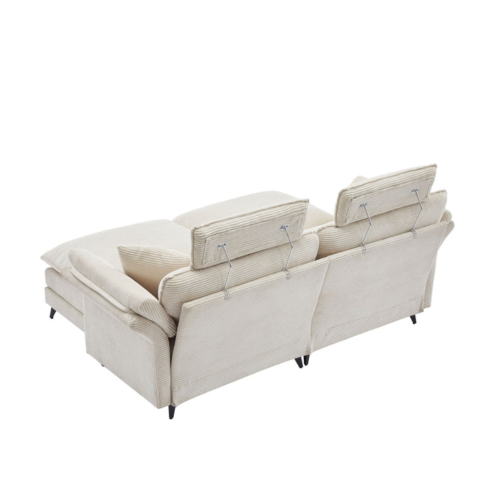 Modern Corduroy Deep Seat Sectional Sofa With Ottoman