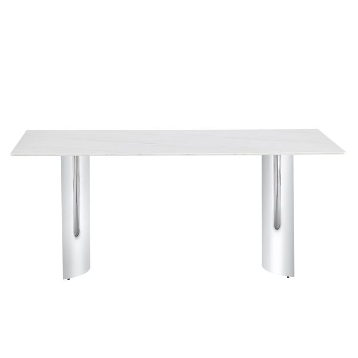 Modern Minimalist Dining Table With Imitation Marble Glass Desktop And Metal Legs