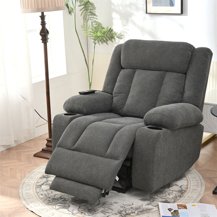 Power Lift Recliner Chair With Extended Footrest, Remote Control, Cup Holders, And Side Pockets