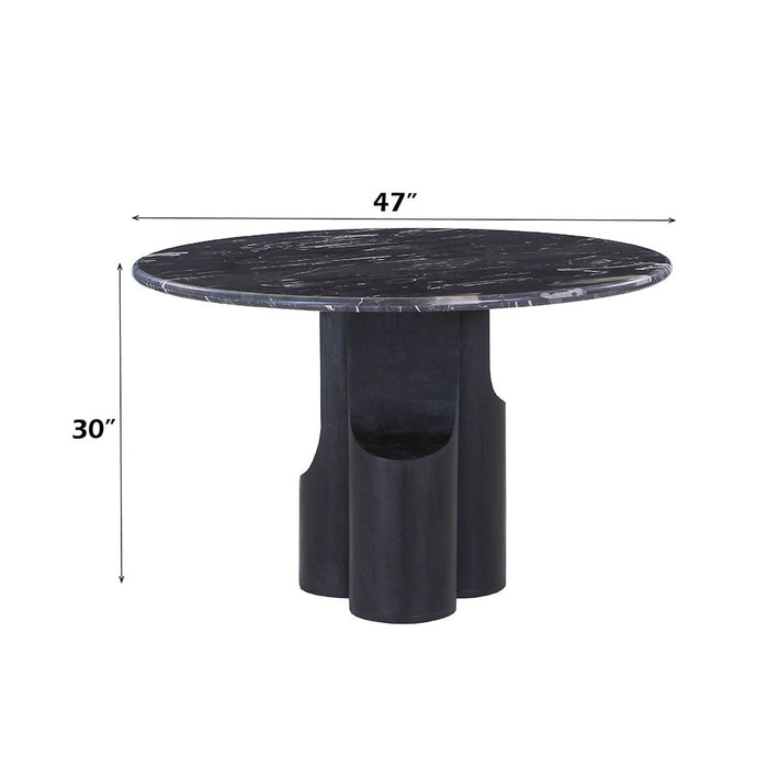 Kinton - Round Dining Table With Natural Marble Top - Black