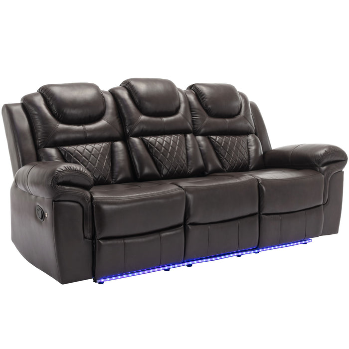 3 Pieces Recliner Sofa Sets Home Theater Seating Manual Recliner Chair With Center Console And LED Light Strip For Living Room