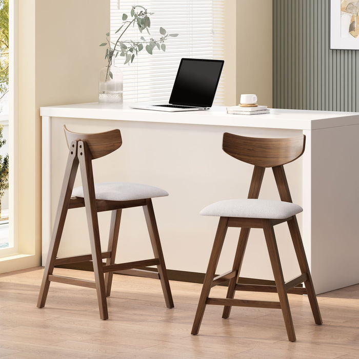 Mid Century Modern Counter Stool With V Shape Frame And Upholstered Seating