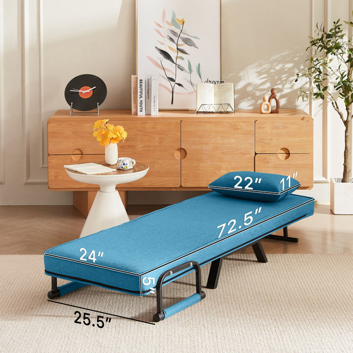 Convertible 5 In 1 Folding Chair Bed With Adjustable Backrest & Pillow Linen